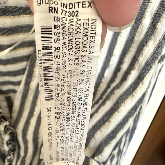 Zara Top Women’s XS Tunic White Blue Gold Stripe Button Down Long Sleeve - Picture 11 of 11